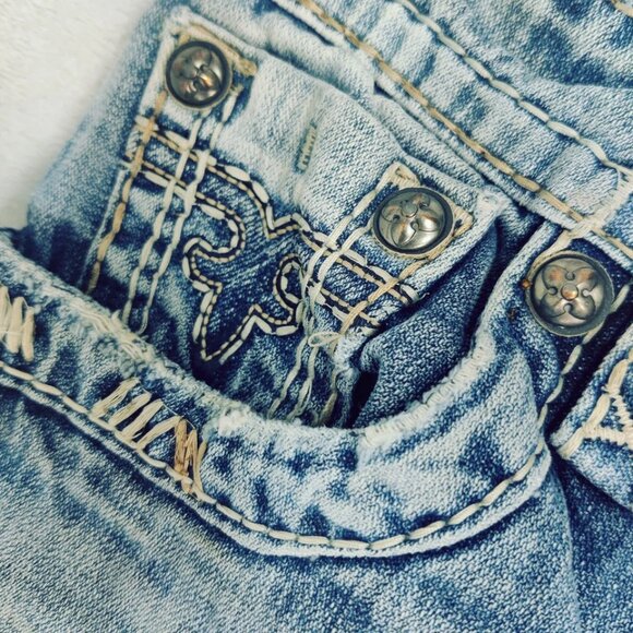 Mens Rock Revival JAMES Straight Jeans Leather Inserts Flap Pockets 30x28 - Picture 6 of 16